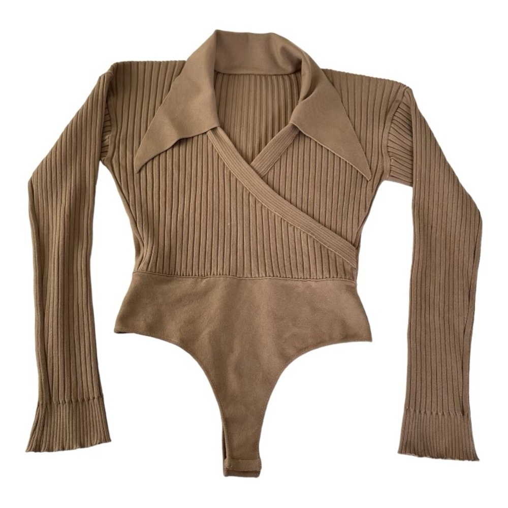 KHAITE Tan Ribbed Bodysuit